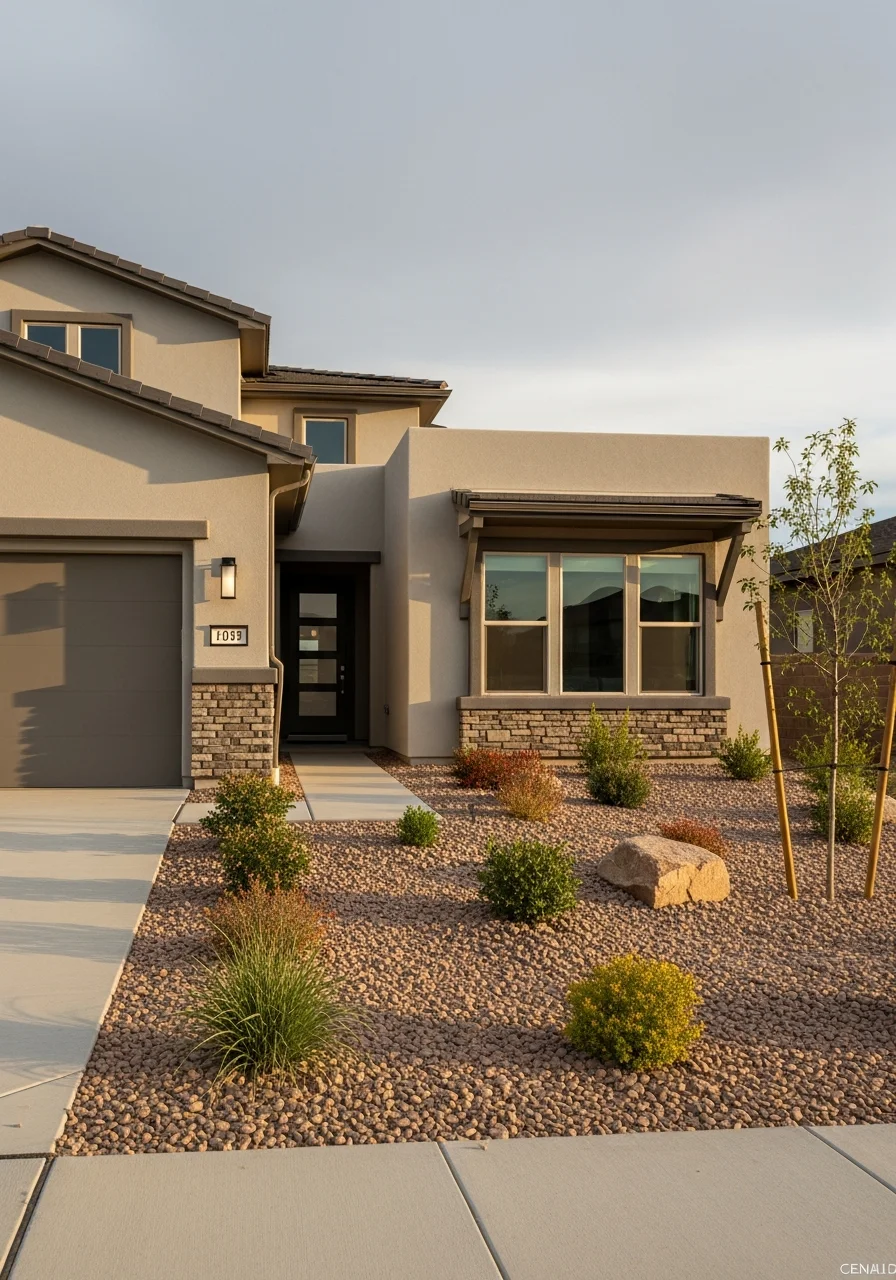 Modern Centennial home exterior with contemporary design and well-maintained yard typical of newer developments.